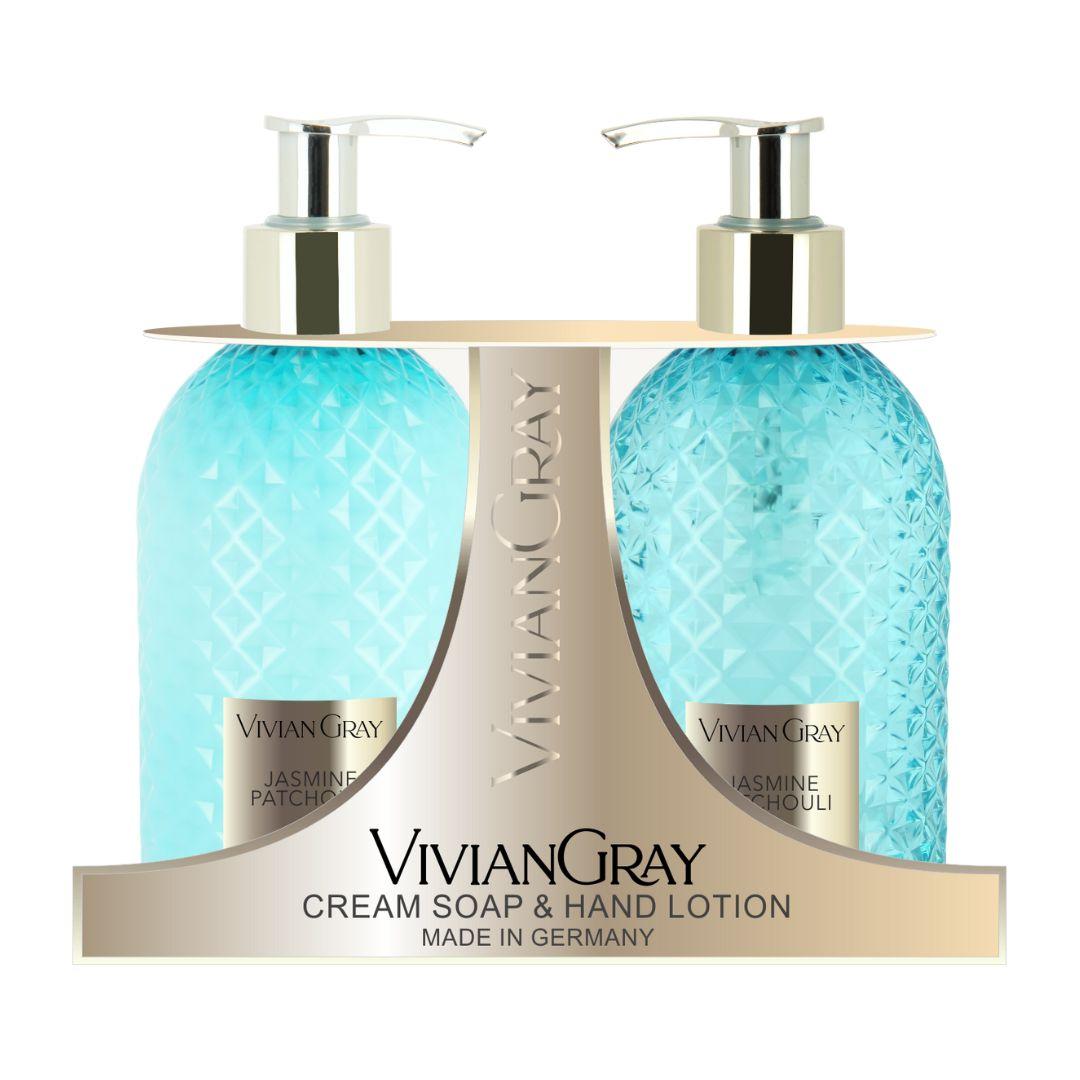 Vivian Gray Set Cream Soap & Hand Lotion 300ml Gemstone Turquoise Jasmin & Patchouli